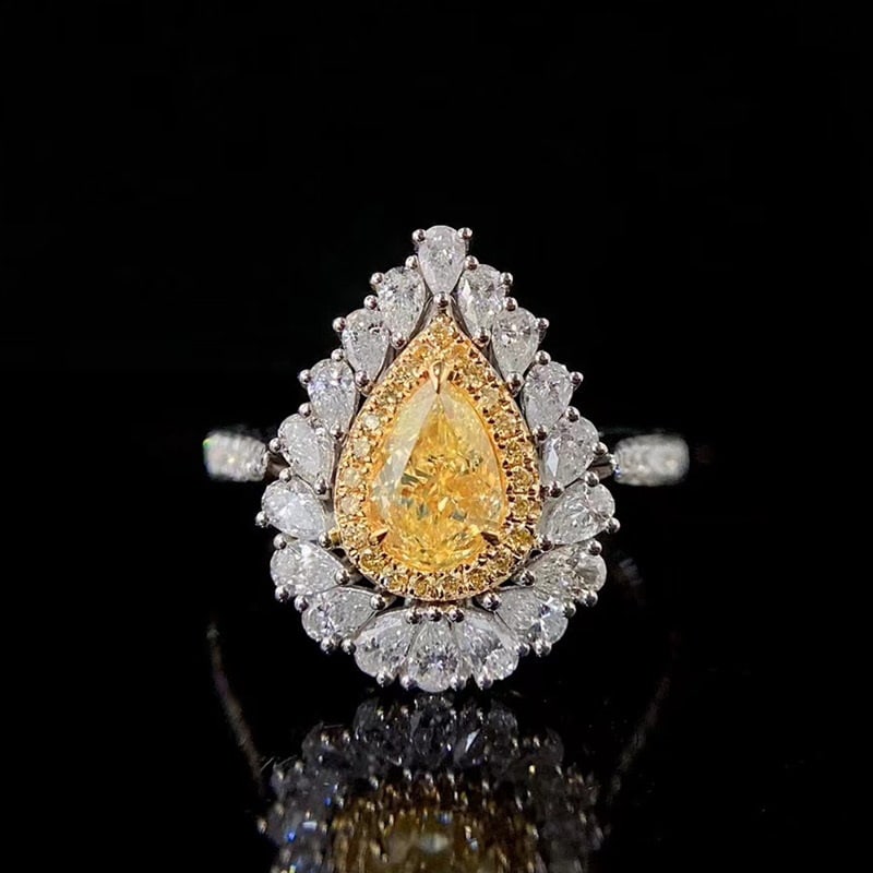 14k Gold 1.6 Ctw Natural Yellow Diamond & Diamond Ring/pendant( Without Chain ): Ref:231080280 // gold content:14k gold // ring size:7. 25us // // main gemstone:yellow diamond // shape:pear // carat weight:0. 7ct // color:yellow // treatment:natural // // adjacent gemstone 2 :