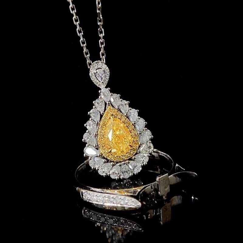 14k Gold 1.6 Ctw Natural Yellow Diamond & Diamond Ring/pendant( Without Chain ) - 3