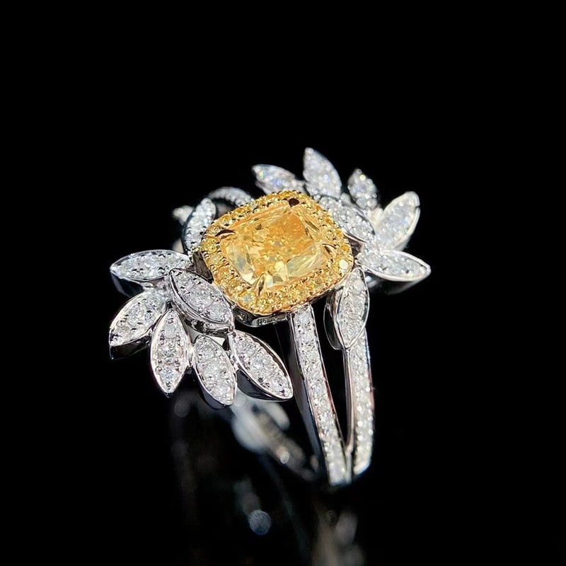 14k Gold 1.3 Ctw Natural Yellow Diamond & Diamond Ring - 2