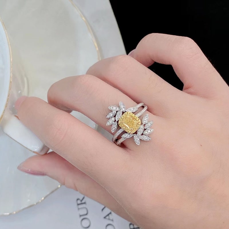 14k Gold 1.3 Ctw Natural Yellow Diamond & Diamond Ring - 3