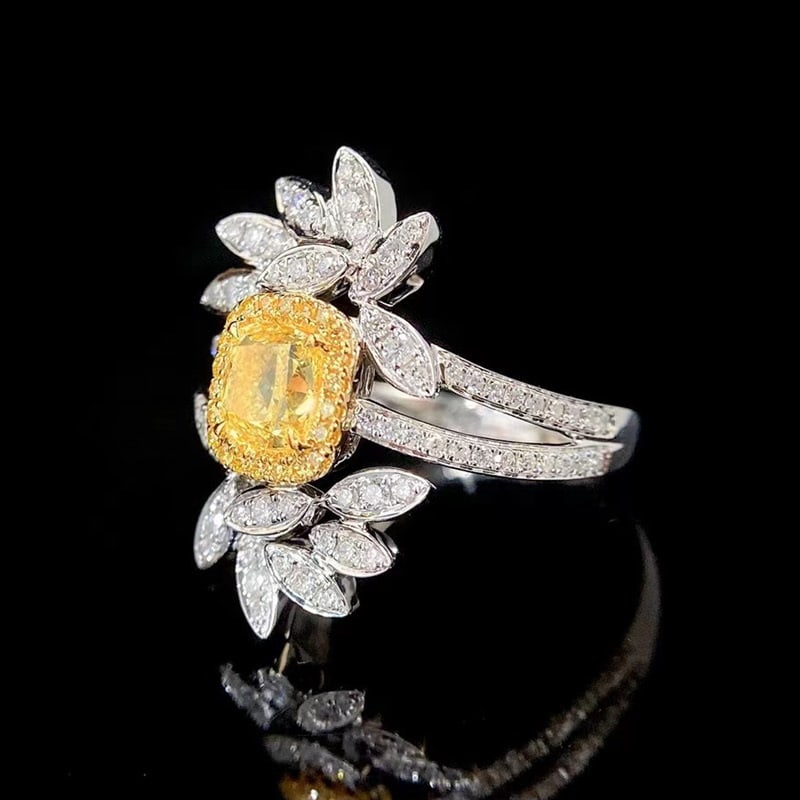 14k Gold 1.3 Ctw Natural Yellow Diamond & Diamond Ring - 4