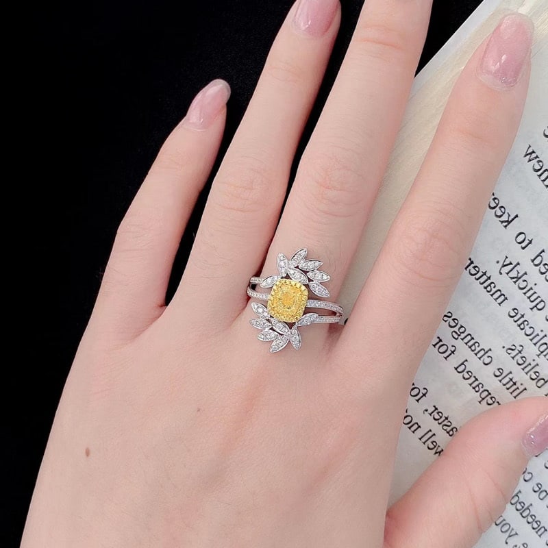 14k Gold 1.3 Ctw Natural Yellow Diamond & Diamond Ring - 5