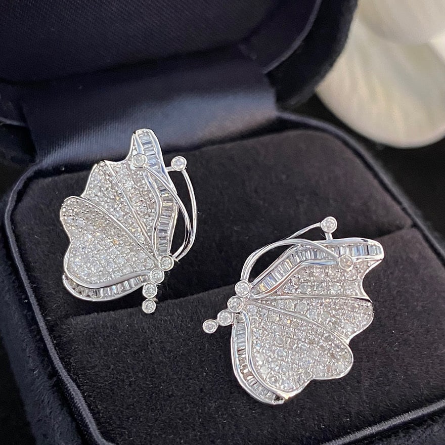 14k Gold 0.9 Ct Natural H Diamond & Butterfly Earrings - 2
