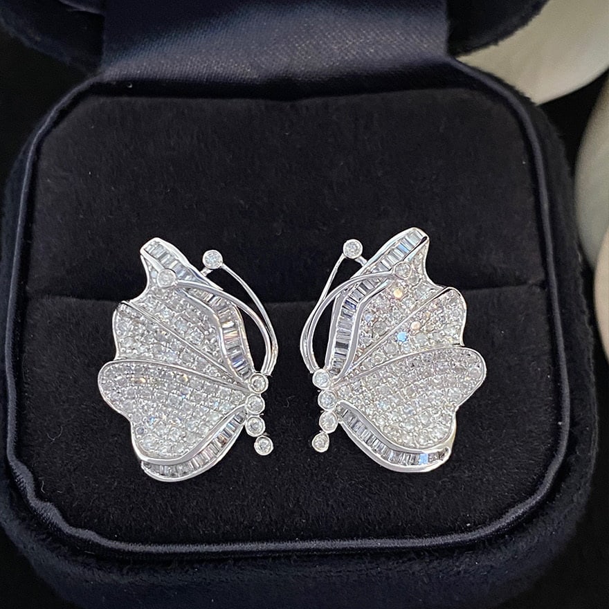 14k Gold 0.9 Ct Natural H Diamond & Butterfly Earrings - 3