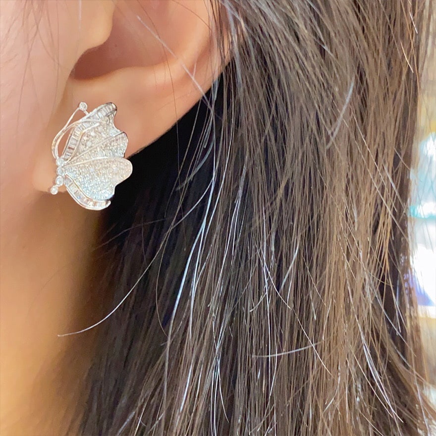 14k Gold 0.9 Ct Natural H Diamond & Butterfly Earrings - 4
