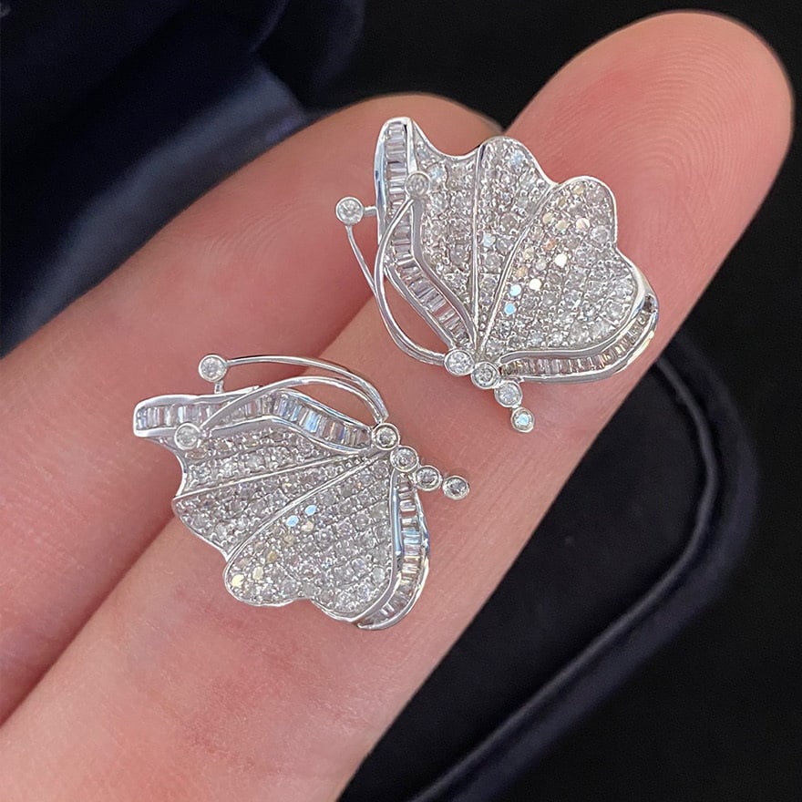14k Gold 0.9 Ct Natural H Diamond & Butterfly Earrings - 5