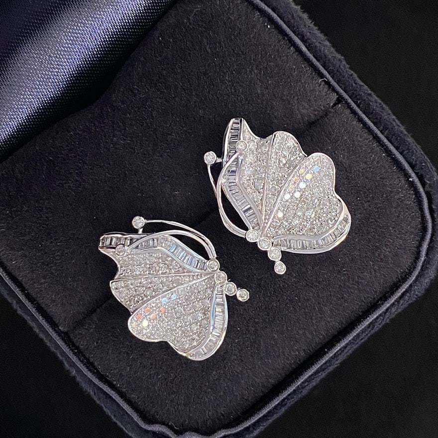14k Gold 0.9 Ct Natural H Diamond & Butterfly Earrings - 6