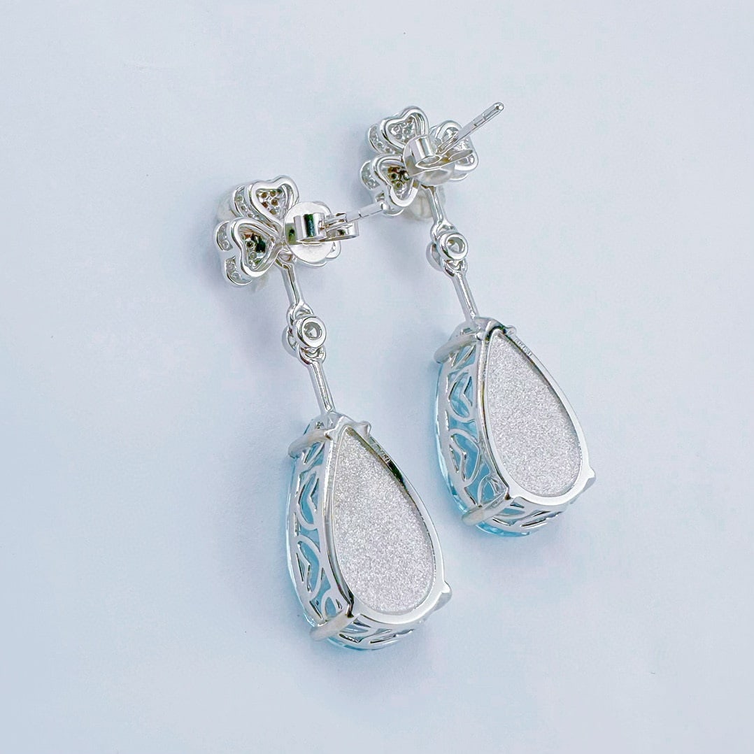 14k Gold 11.00 Ctw Natural Aquamarine & Diamond Earrings - 4