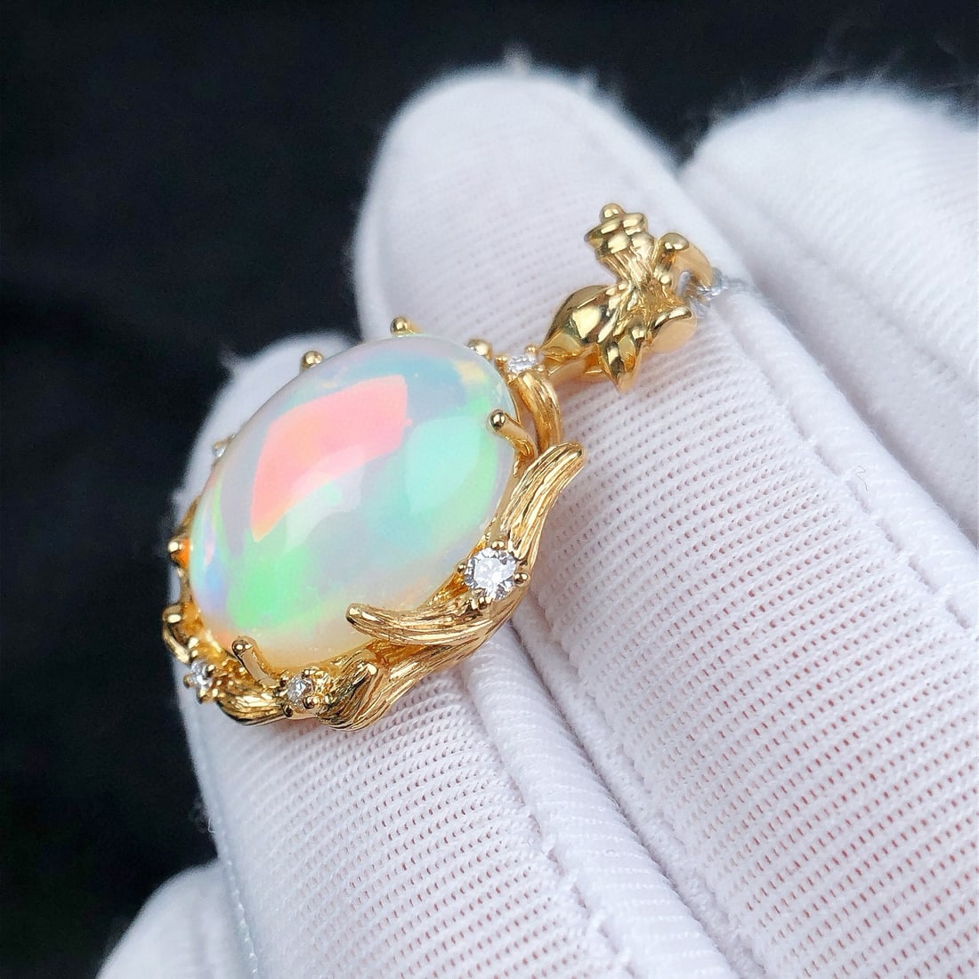 14k Gold 6.04 Ctw Natural Opal & Diamond Pendant( Without Chain ) - 2