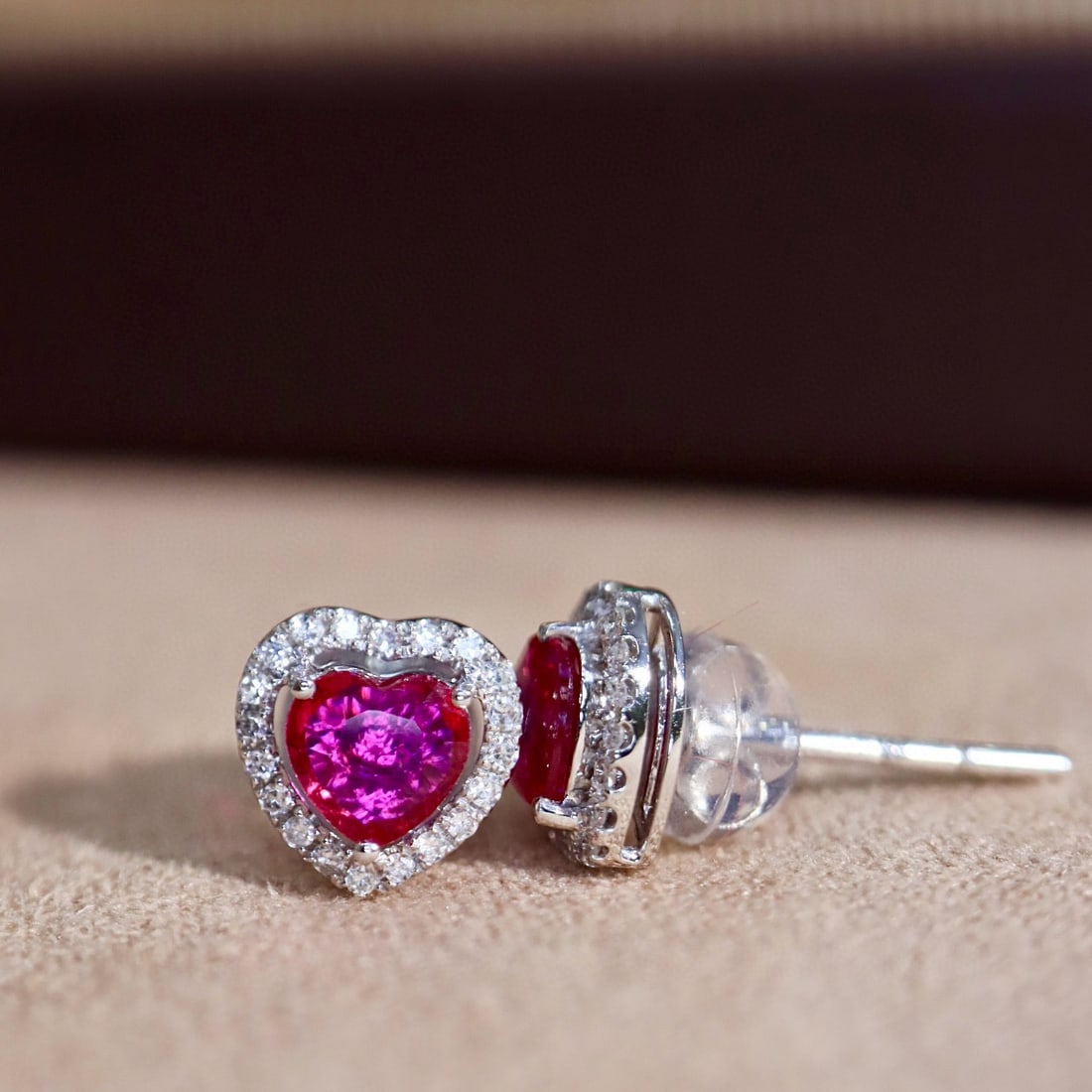 14k Gold 0.78 Ctw Natural Ruby & Diamond Earrings - 4