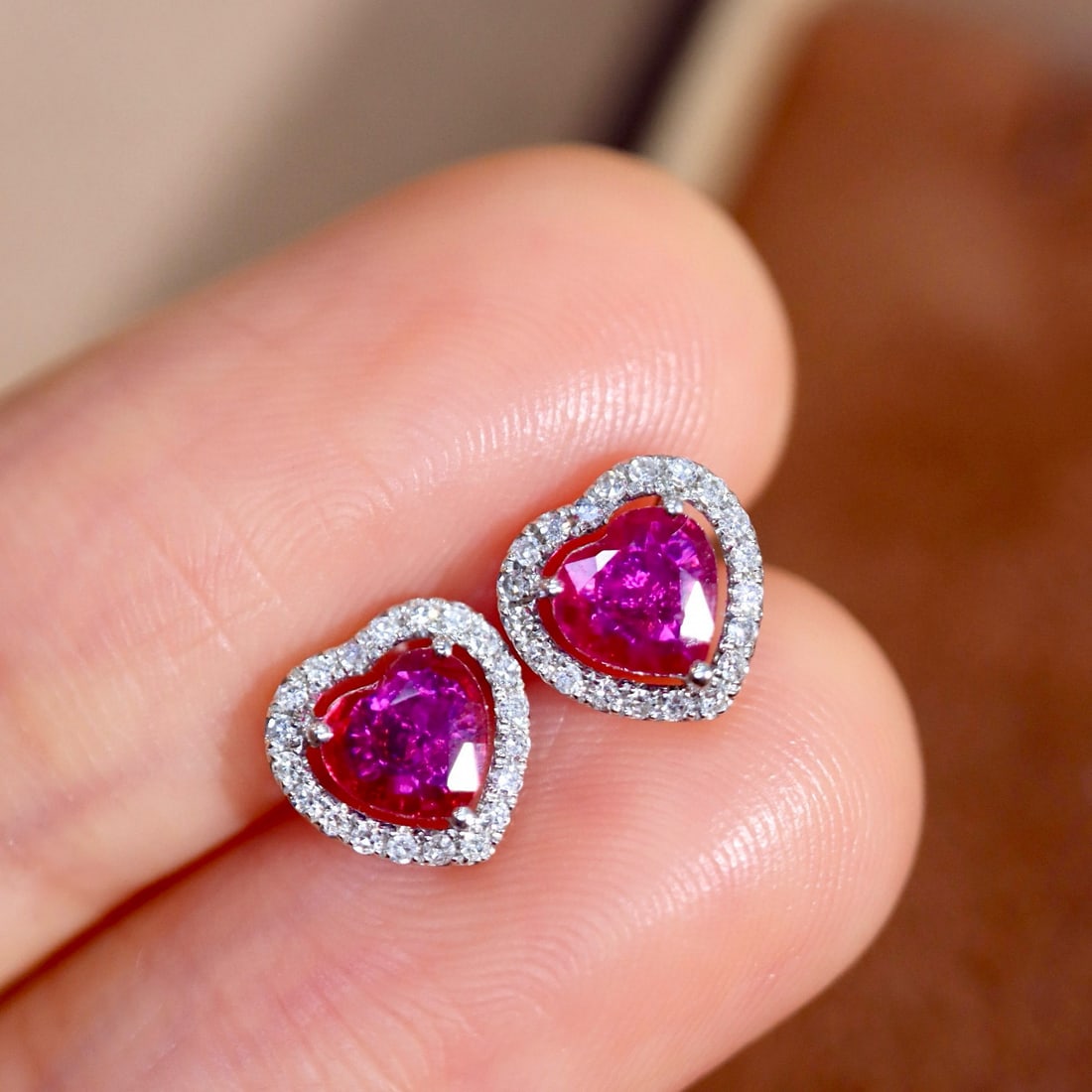 14k Gold 0.78 Ctw Natural Ruby & Diamond Earrings - 7