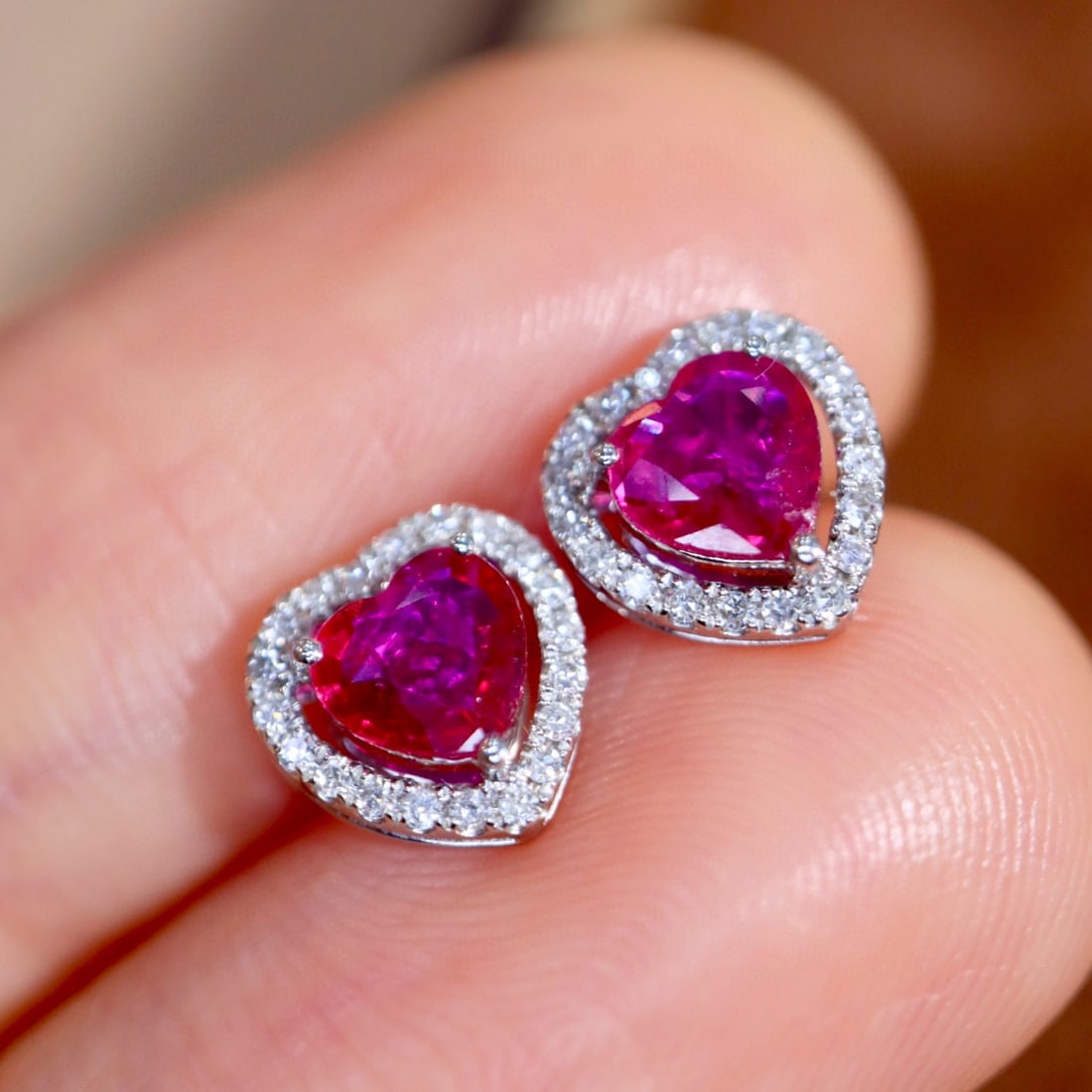 14k Gold 0.78 Ctw Natural Ruby & Diamond Earrings - 8