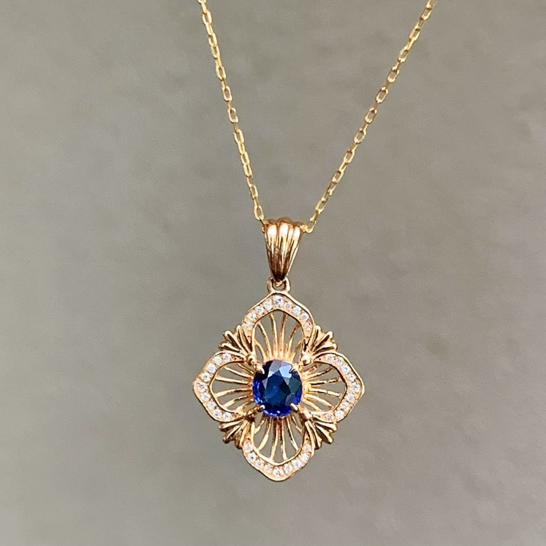 14k Gold 0.58 Ctw Natural Sapphire & Diamond Pendant( Without Chain ) - 5