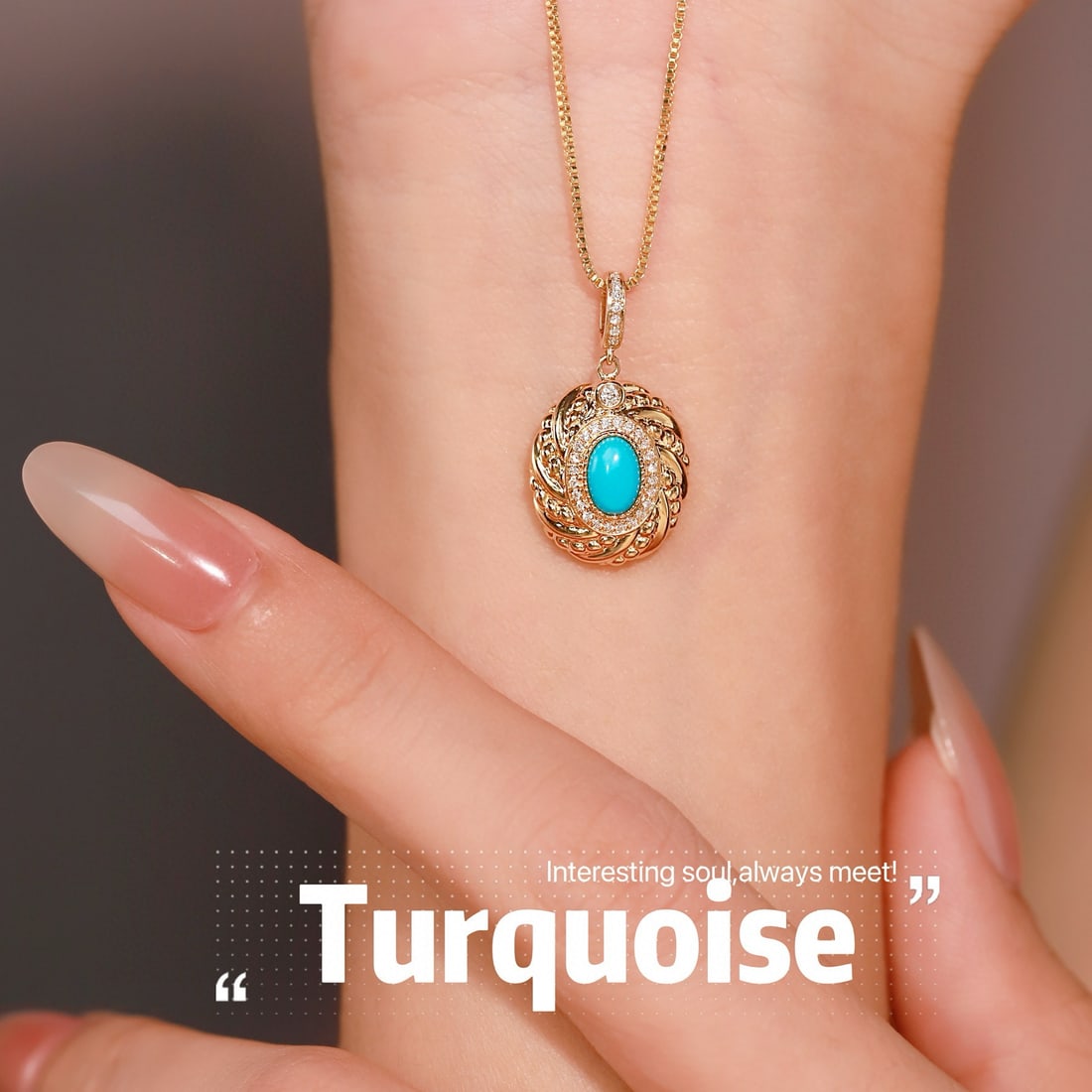14k Gold 0.5 Ctw Natural Blue Turquoise & Diamond Pendant( Without Chain ) - 4