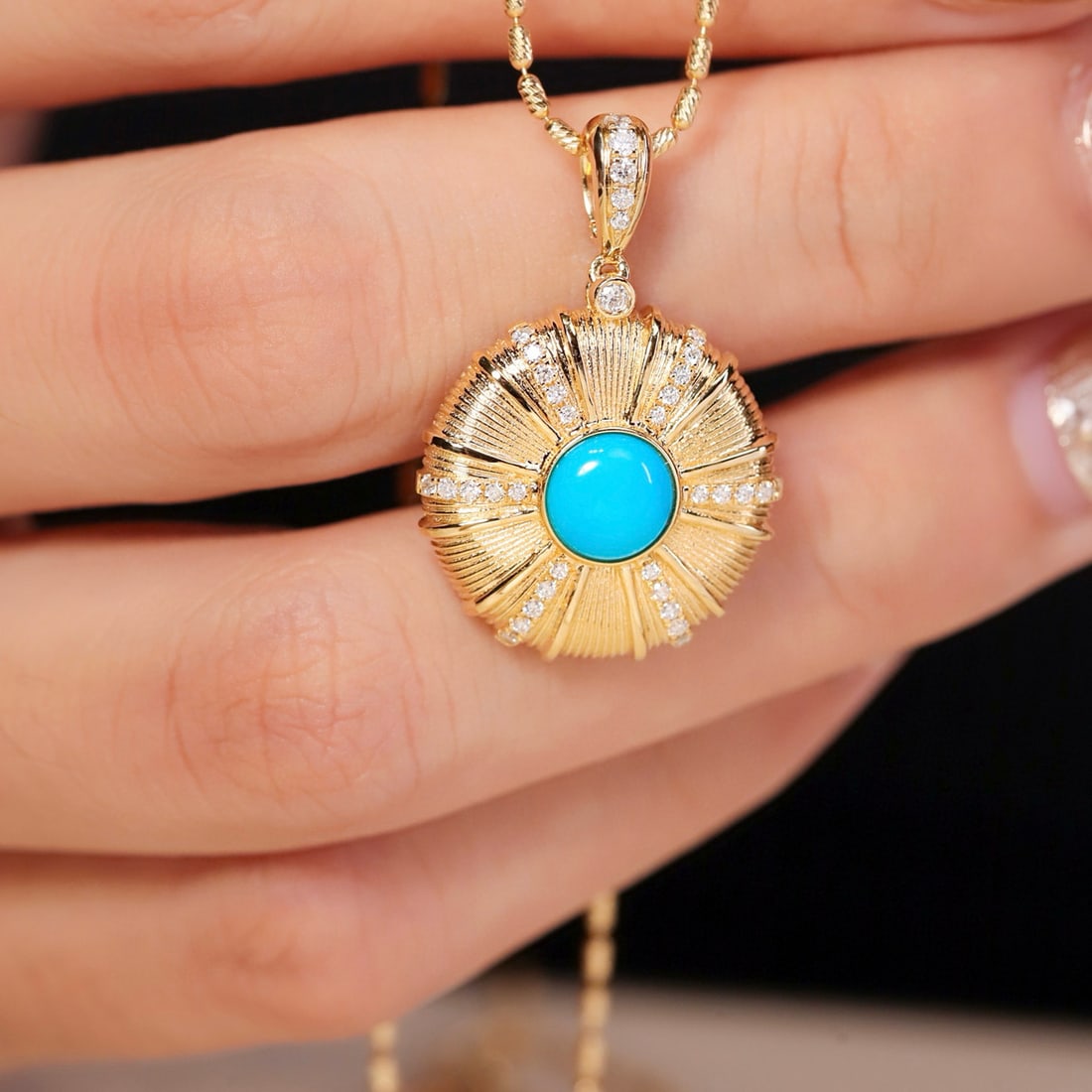 14k Gold 1.04 Ctw Natural Blue Turquoise & Diamond Pendant( Without Chain ) - 3