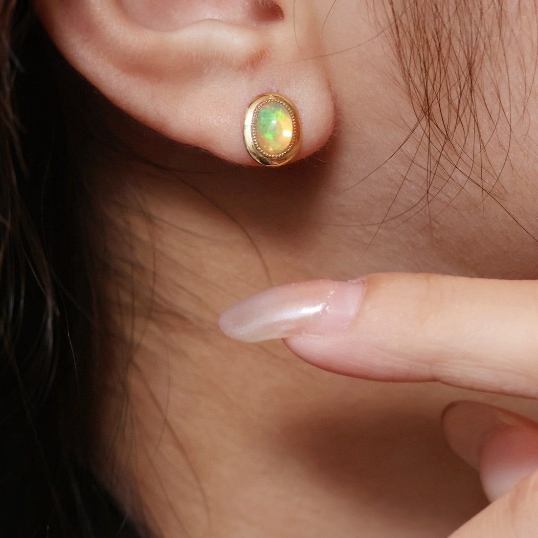 14k Gold 1.2 Ct Natural Opal Earrings - 3