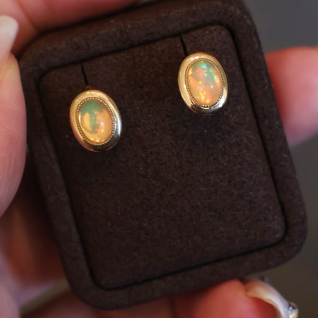 14k Gold 1.2 Ct Natural Opal Earrings - 4