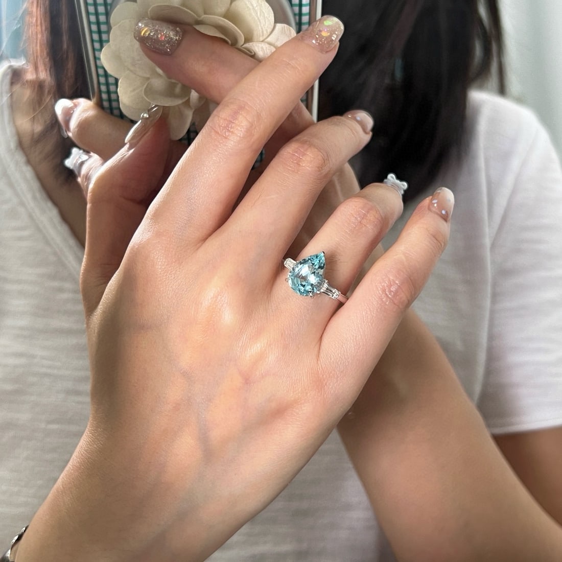 14k Gold 3.82 Ctw Natural Aquamarine & Topaz Ring - 4