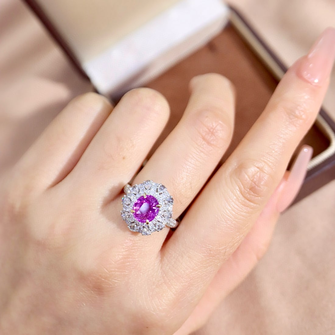 14k Gold 2.98 Ctw Natural Sapphire & Diamond Ring - 4