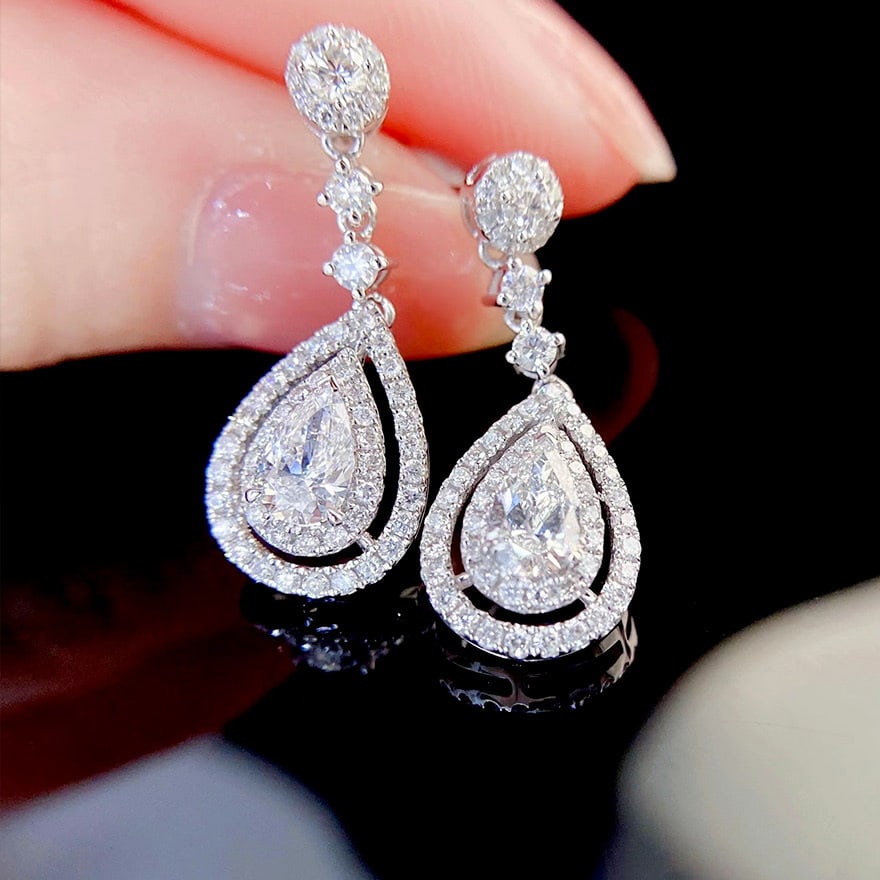 Gia Certified 14k Gold 0.30 Ct Natural E Si1 Pear Diamond Earrings - 2