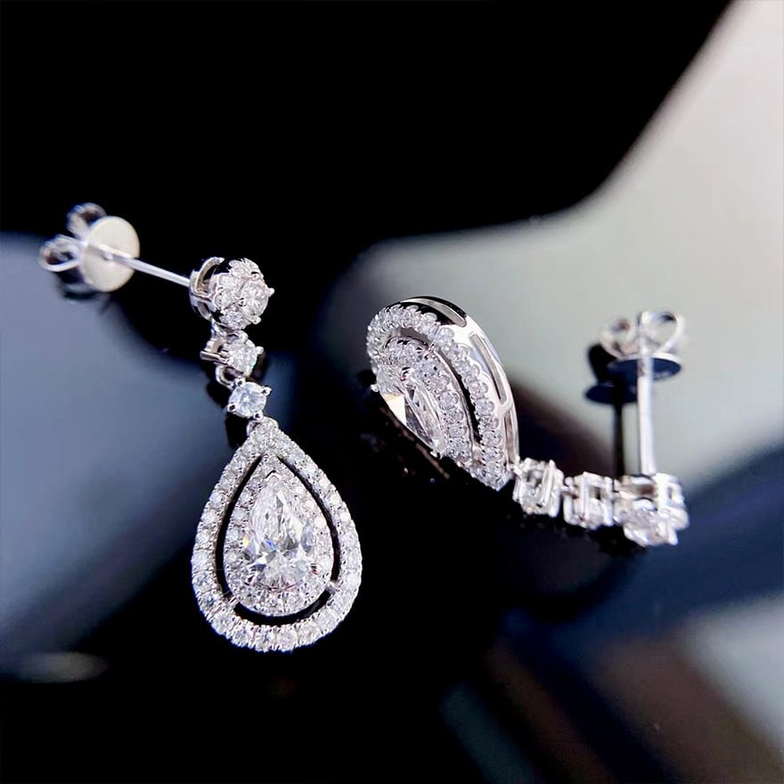 Gia Certified 14k Gold 0.30 Ct Natural E Si1 Pear Diamond Earrings - 3