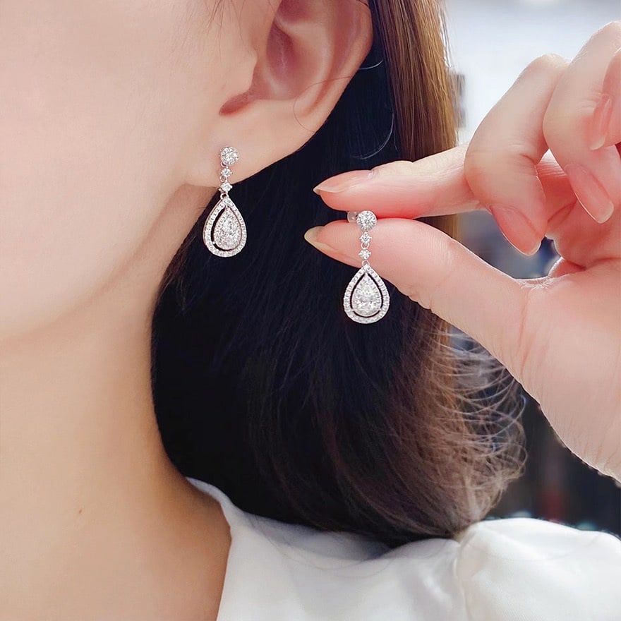 Gia Certified 14k Gold 0.30 Ct Natural E Si1 Pear Diamond Earrings - 5