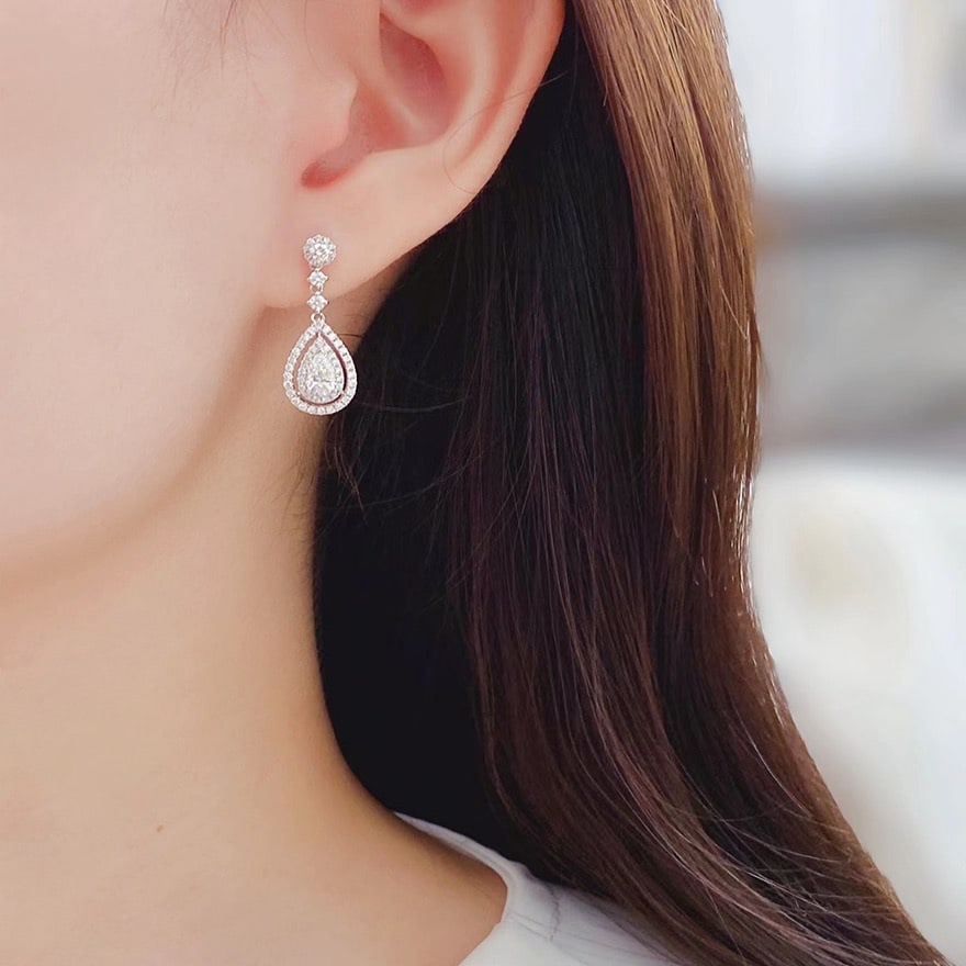 Gia Certified 14k Gold 0.30 Ct Natural E Si1 Pear Diamond Earrings - 6