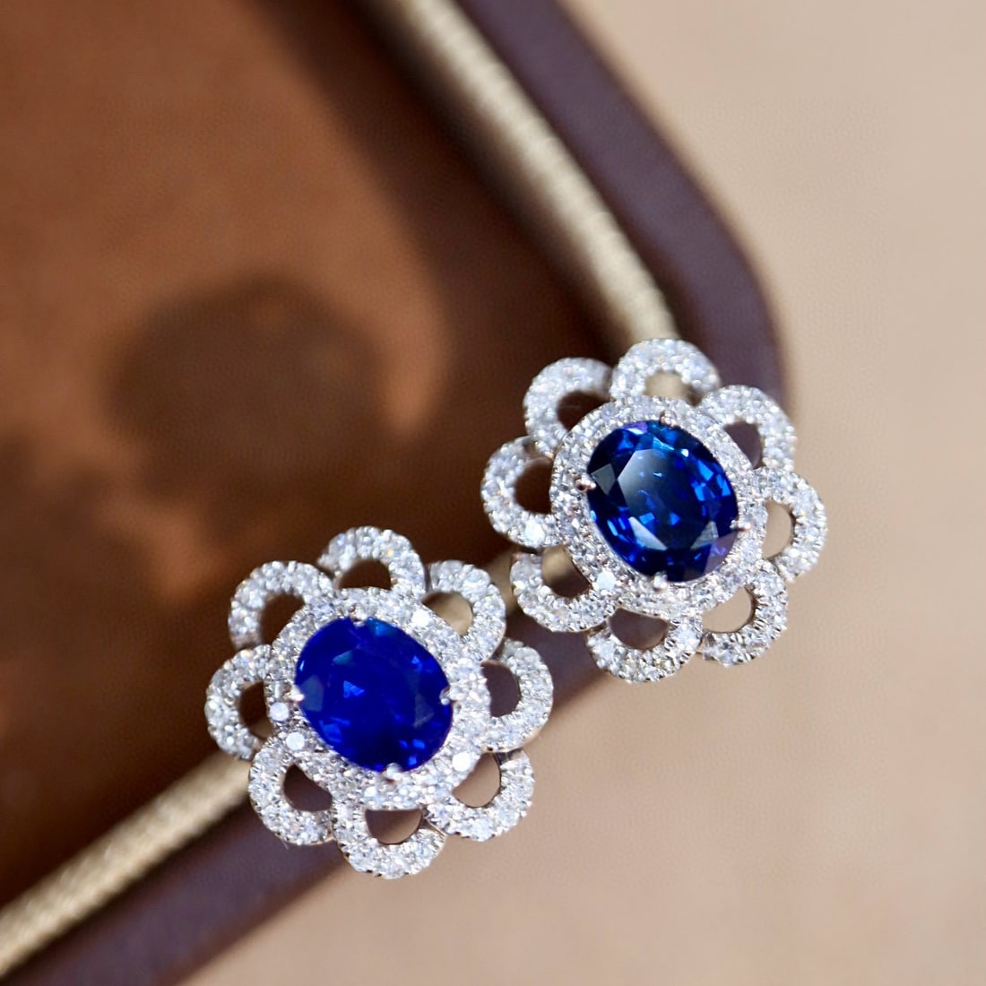 14k Gold 1.23 Ctw Natural Sapphire & Diamond Earrings - 3