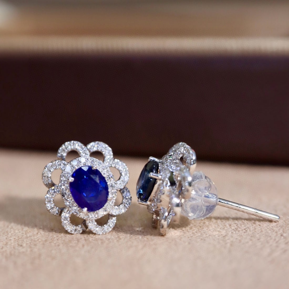 14k Gold 1.23 Ctw Natural Sapphire & Diamond Earrings - 4