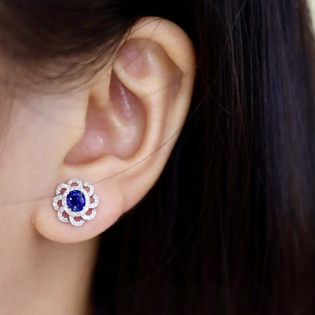 14k Gold 1.23 Ctw Natural Sapphire & Diamond Earrings - 5