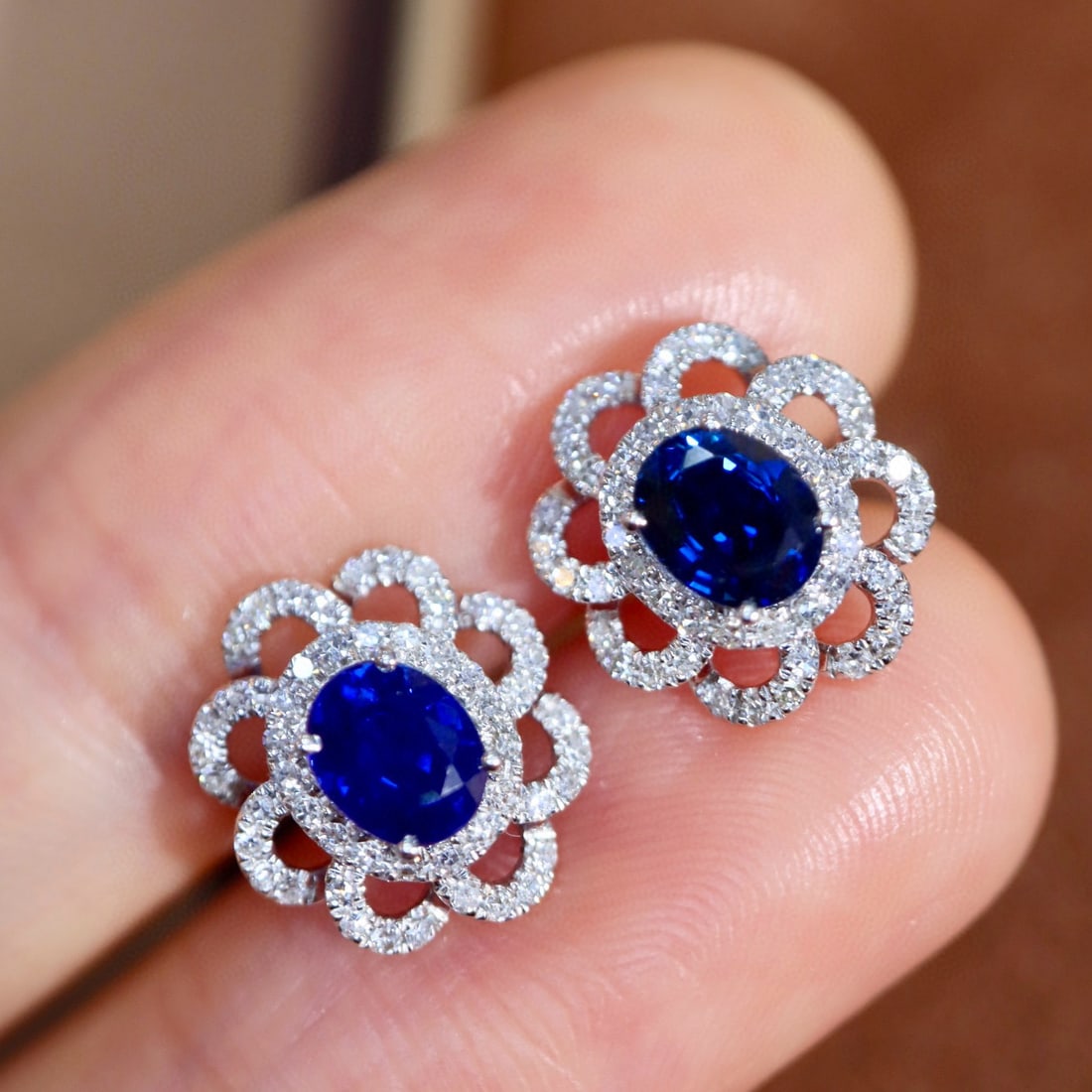 14k Gold 1.23 Ctw Natural Sapphire & Diamond Earrings - 6