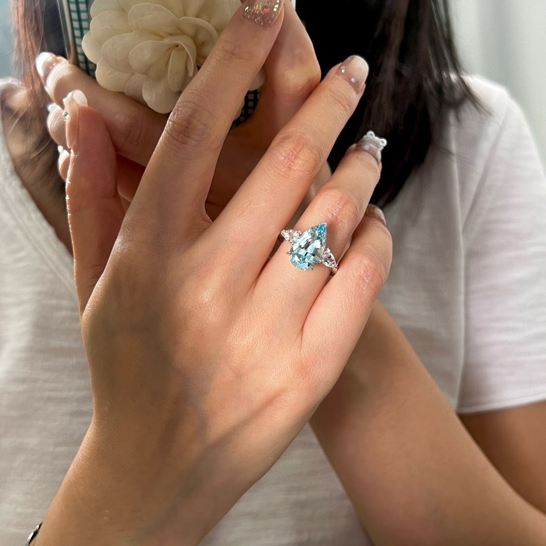 14k Gold 4.60 Ctw Natural Aquamarine & Topaz Ring - 4