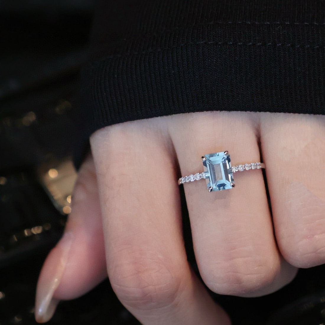 14k Gold 1.4 Ct Natural Aquamarine & Diamond Ring - 5