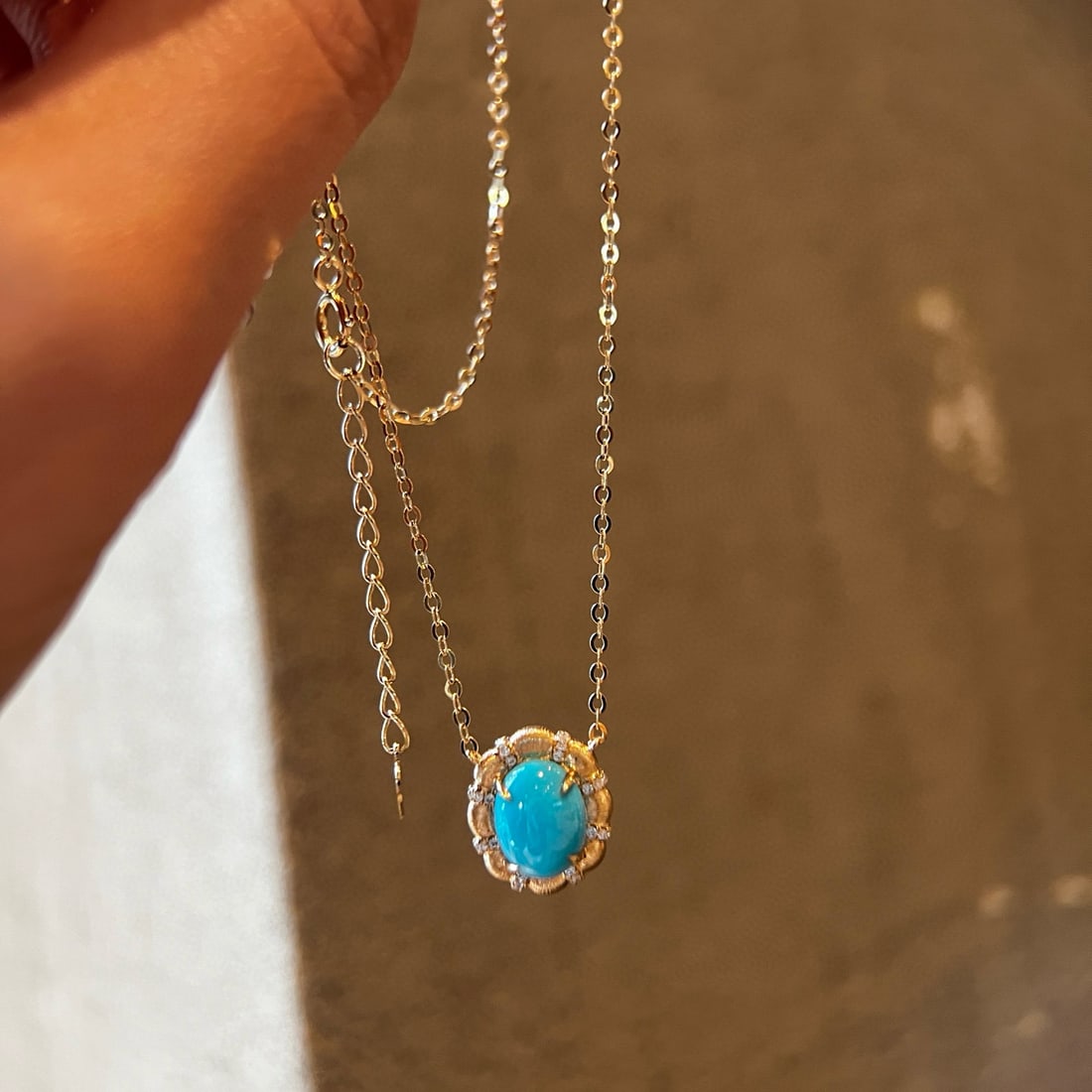 14k Gold 1.89 Ctw Natural Blue Turquoise & Diamond Necklace - 3