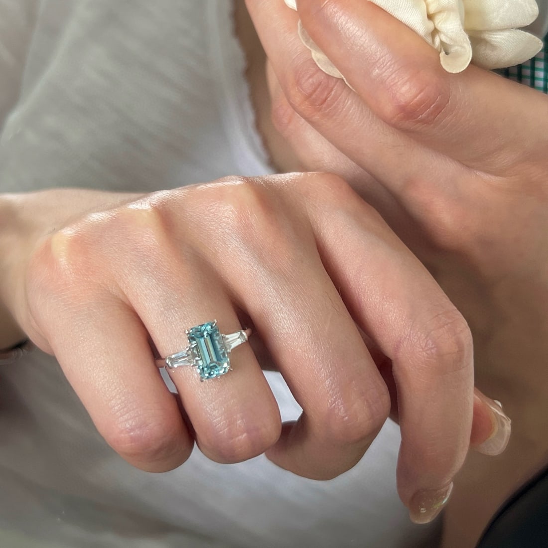 14k Gold 2.72 Ctw Natural Aquamarine & Topaz Ring - 4