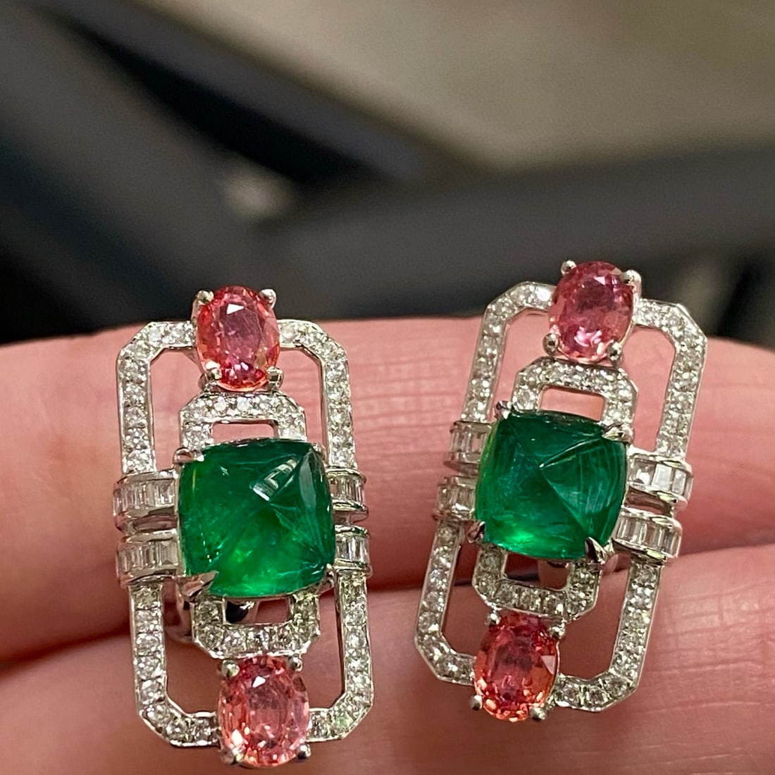 14k Gold 3.78 Ctw Vivid Green Natural Emerald & Diamond Earrings - 3