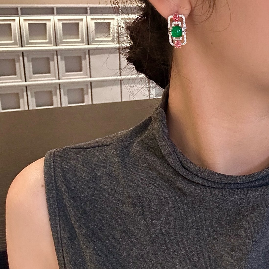 14k Gold 3.78 Ctw Vivid Green Natural Emerald & Diamond Earrings - 5