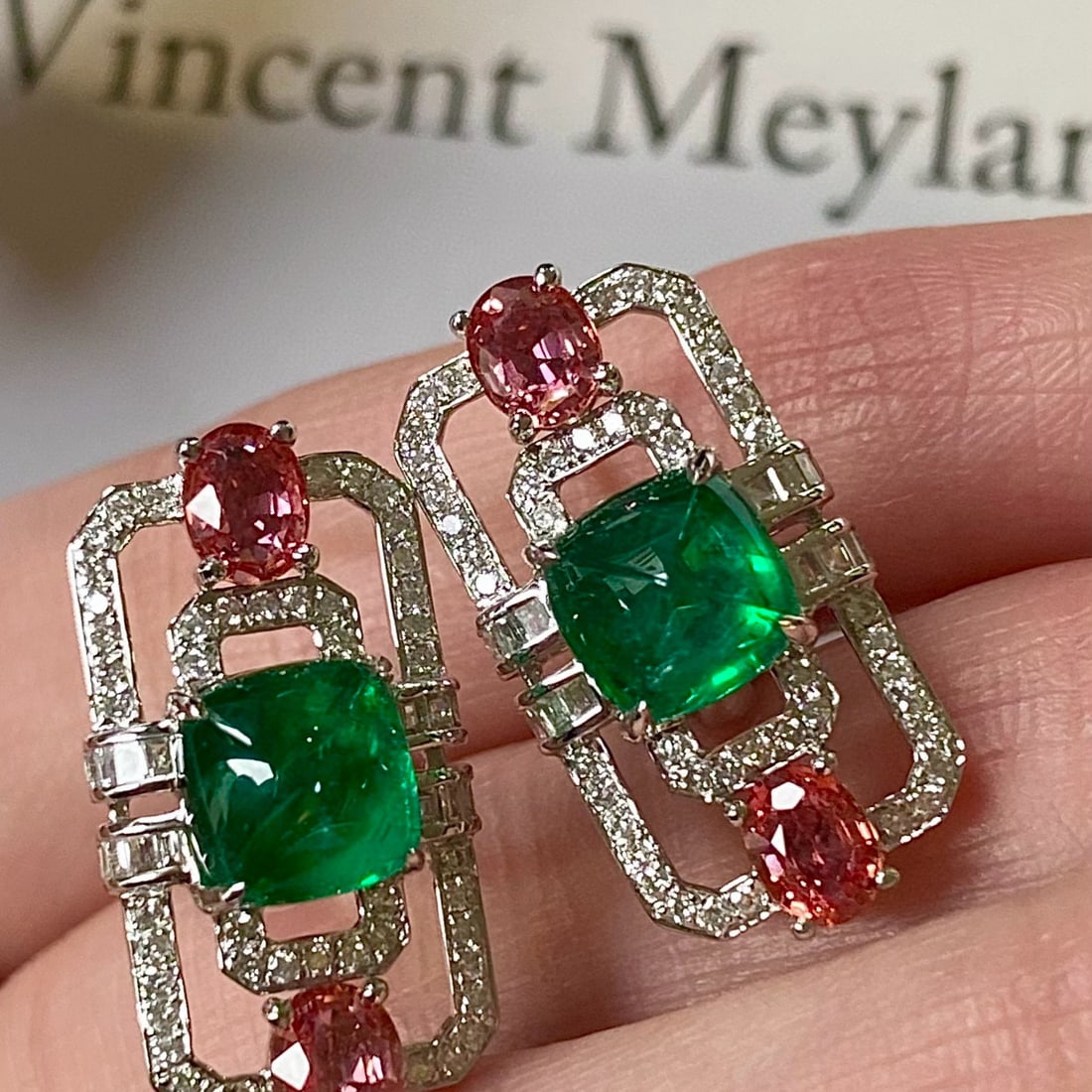 14k Gold 3.78 Ctw Vivid Green Natural Emerald & Diamond Earrings - 6