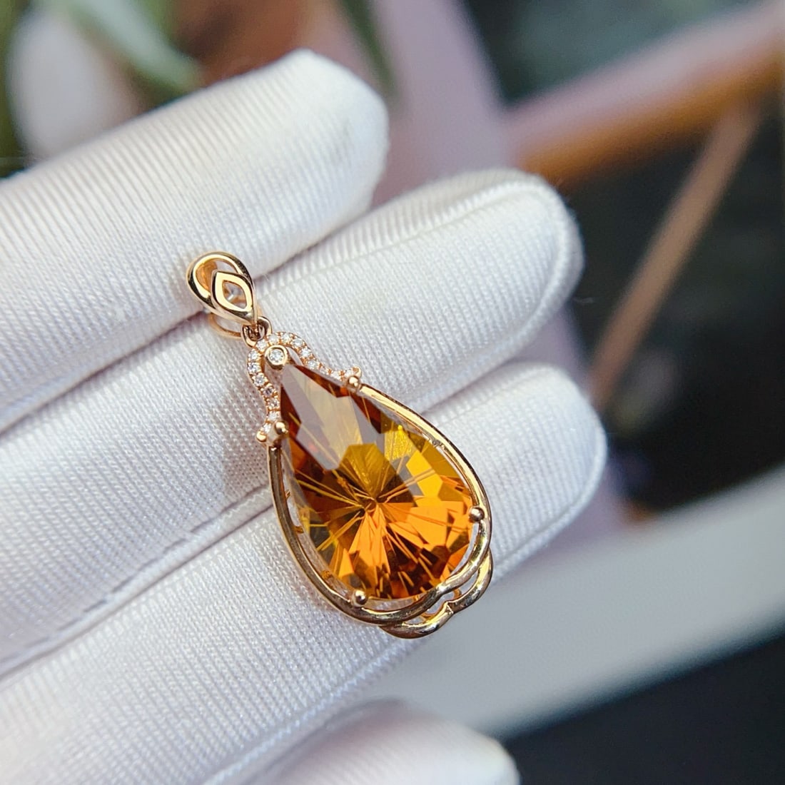 14k Gold 14.60 Ctw Natural Citrine & Diamond Jewelry Set - 4