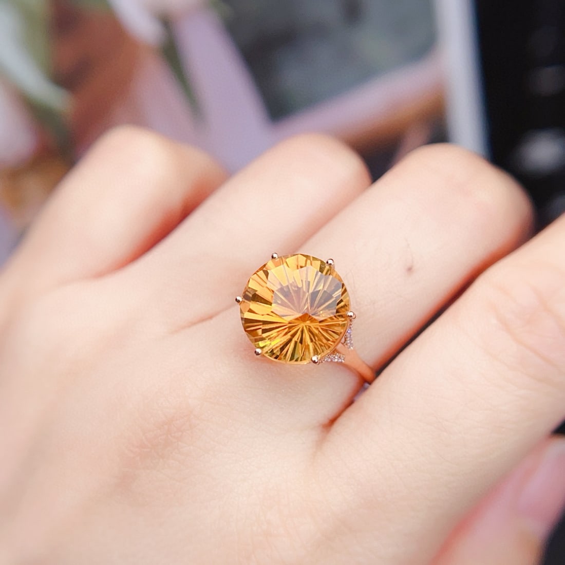 14k Gold 14.60 Ctw Natural Citrine & Diamond Jewelry Set - 5