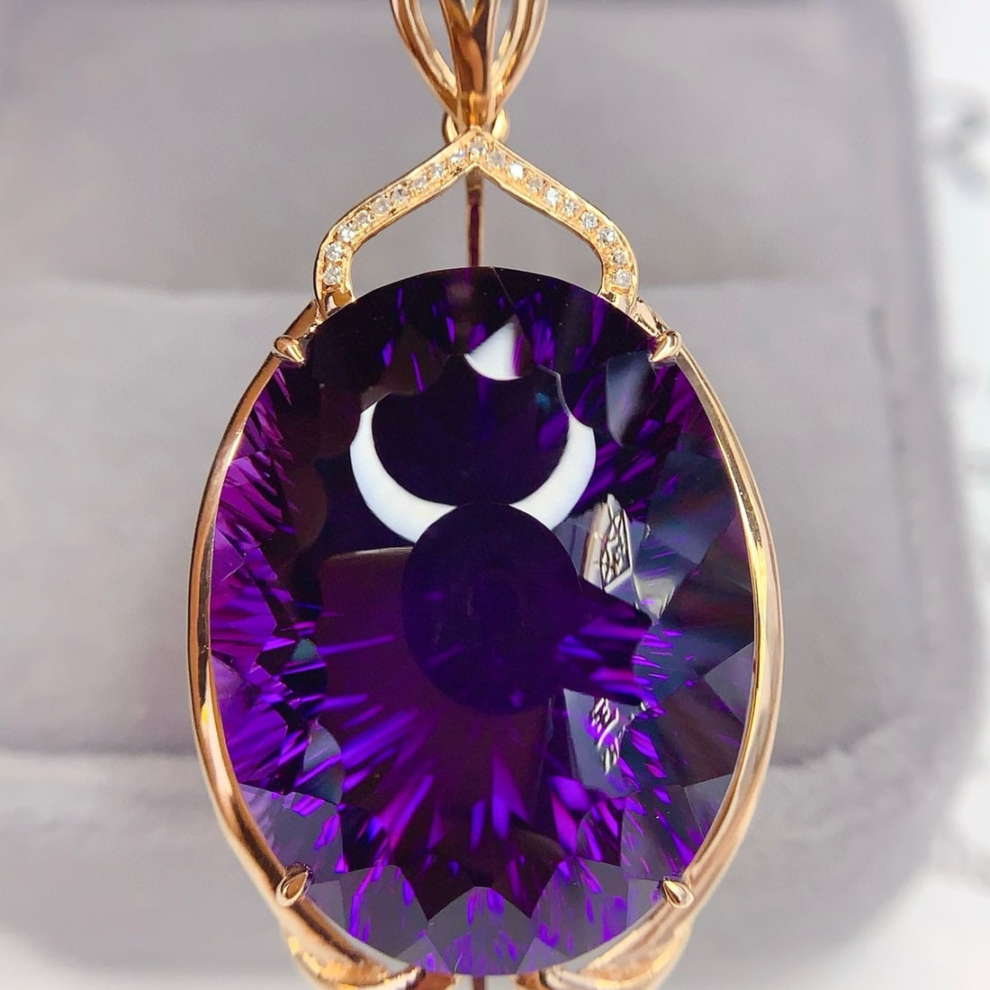 14k Gold 40.8 Ct Natural Amethyst & Diamond Pendant( Without Chain ) - 4