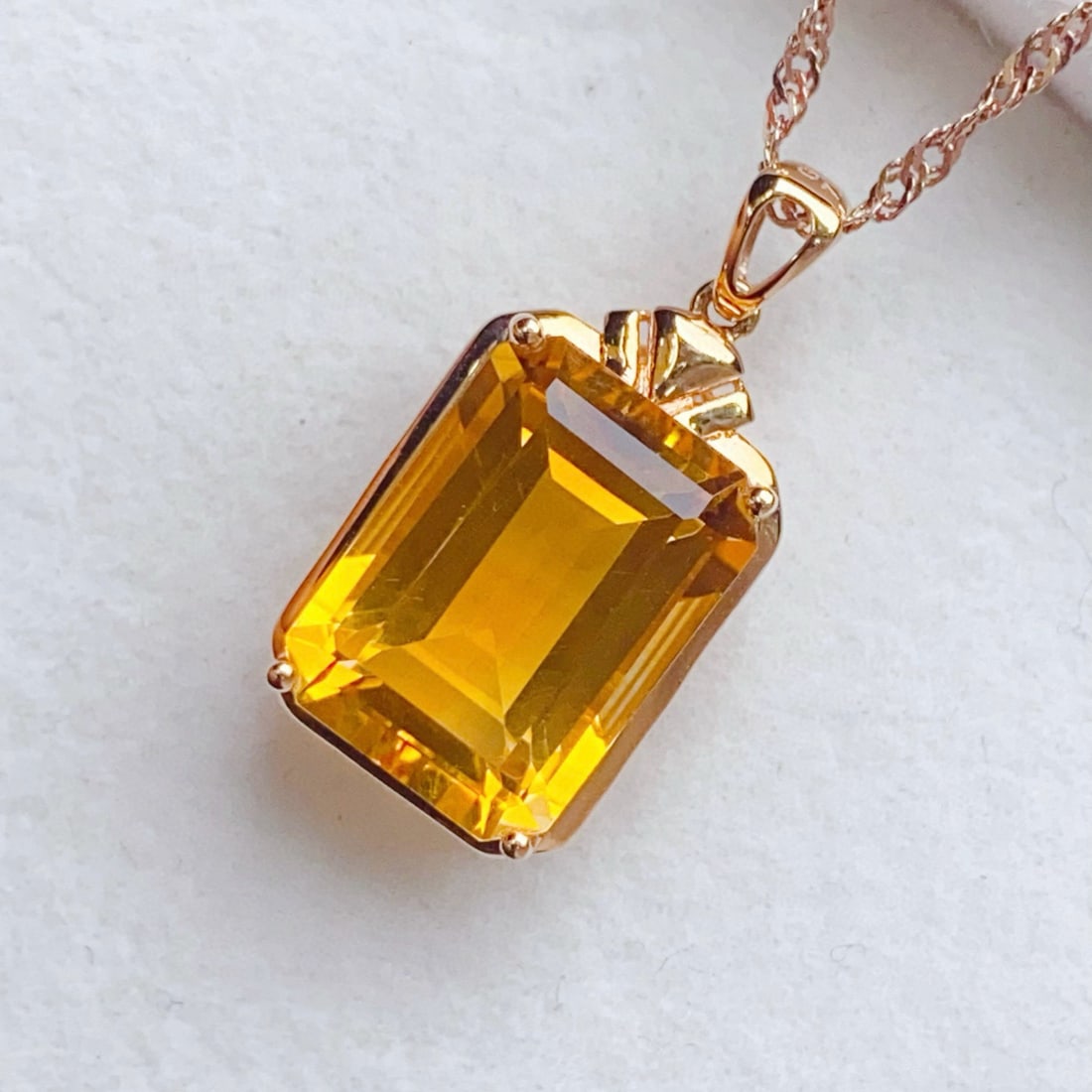 14k Gold 7.7 Ct Natural Citrine Pendant( Without Chain ) - 4