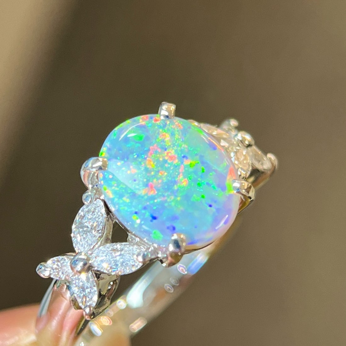 14k Gold 2.45 Ctw Natural Opal & Diamond Ring - 3
