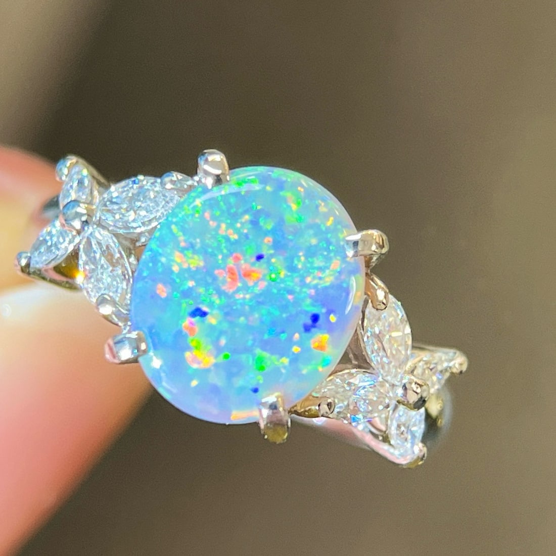 14k Gold 2.45 Ctw Natural Opal & Diamond Ring - 4