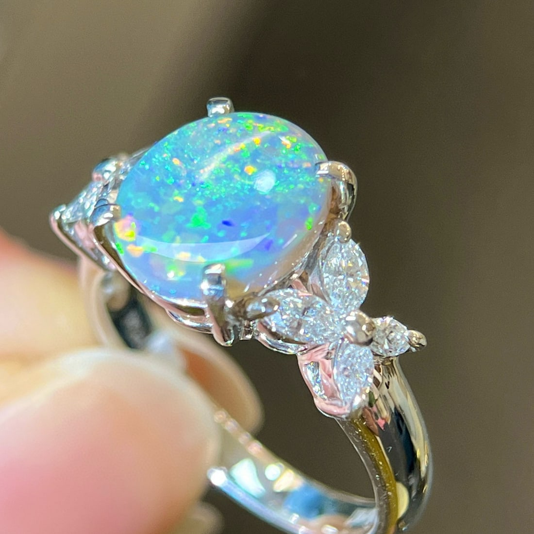 14k Gold 2.45 Ctw Natural Opal & Diamond Ring - 5