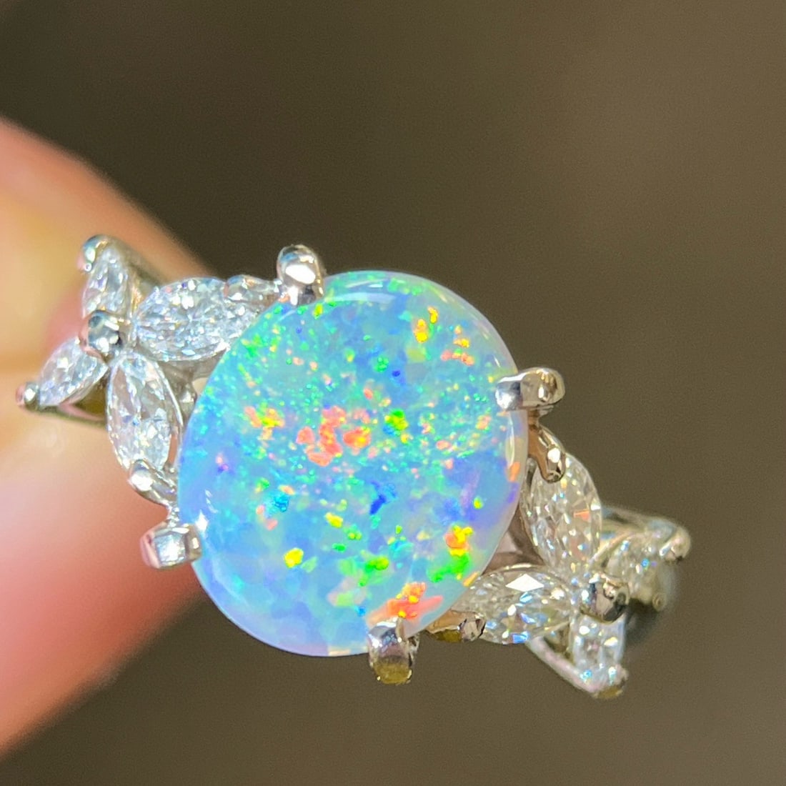 14k Gold 2.45 Ctw Natural Opal & Diamond Ring - 6