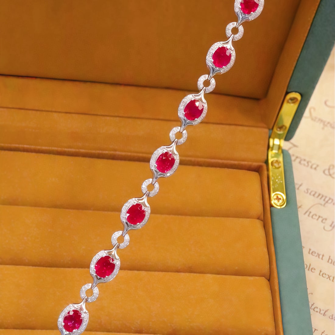 14k Gold 4.67 Ctw Natural Ruby & Diamond Bracelet: Ref:231080401 // gold content:14k gold // main gemstone:ruby // shape:oval // carat weight:3. 92ct // color:pigeonblood red // treatment:natural // // adjacent gemstone 2 : diamond // number of