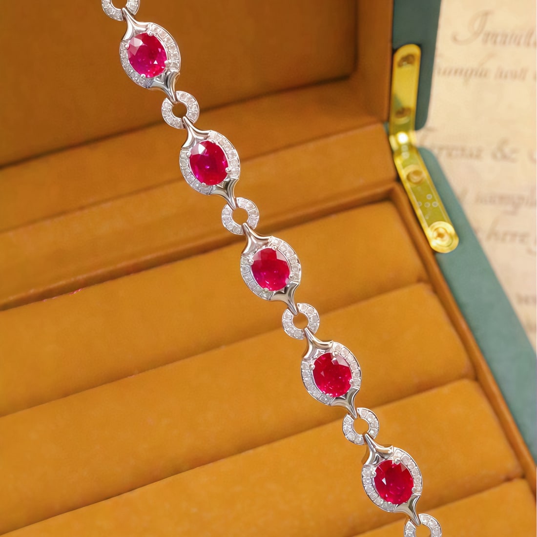 14k Gold 4.67 Ctw Natural Ruby & Diamond Bracelet - 2
