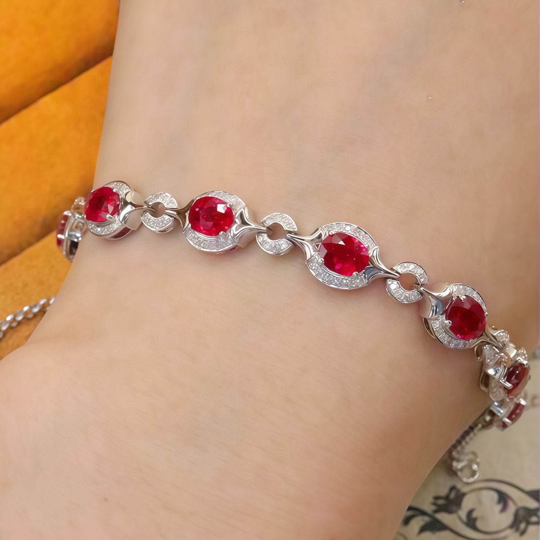 14k Gold 4.67 Ctw Natural Ruby & Diamond Bracelet - 4