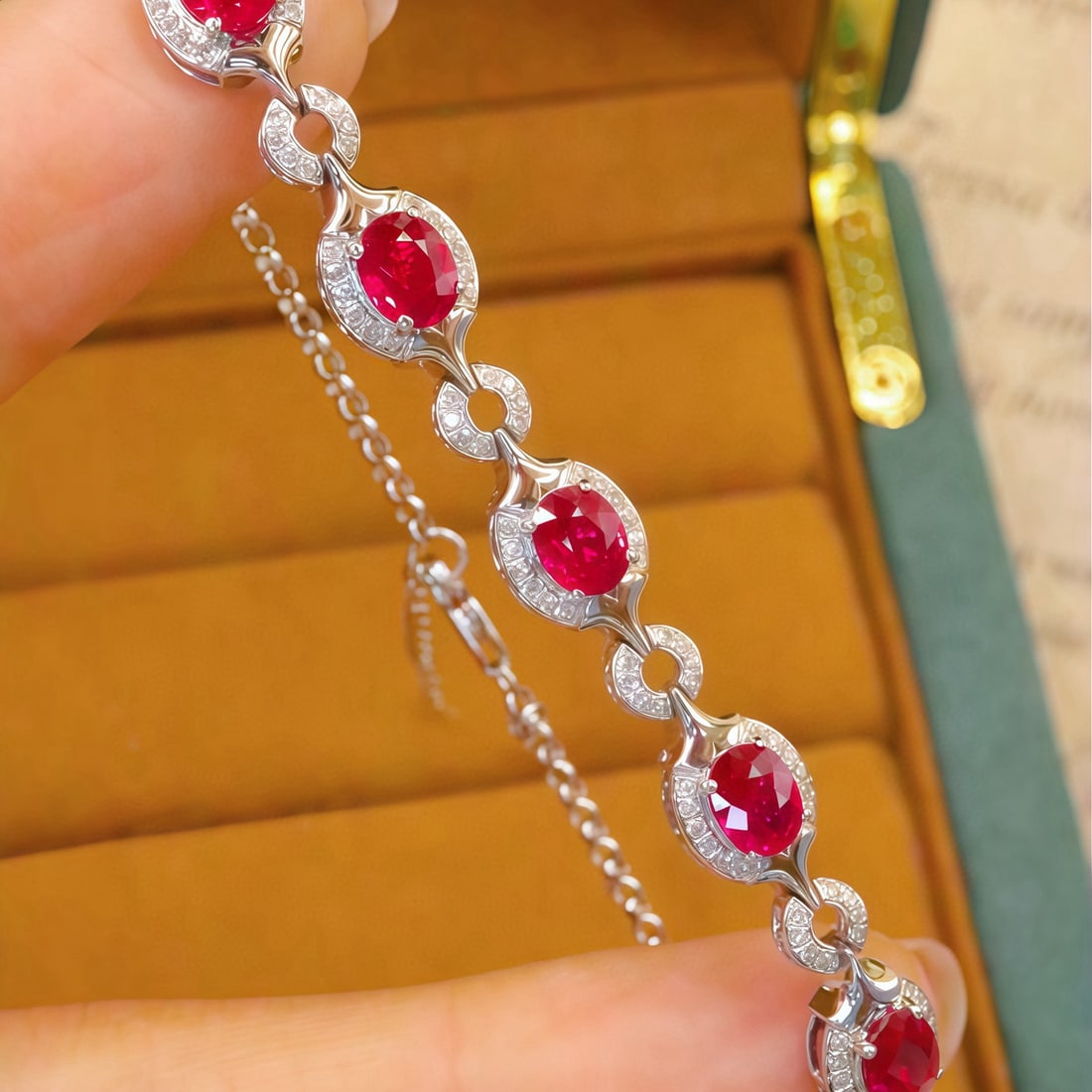 14k Gold 4.67 Ctw Natural Ruby & Diamond Bracelet - 5
